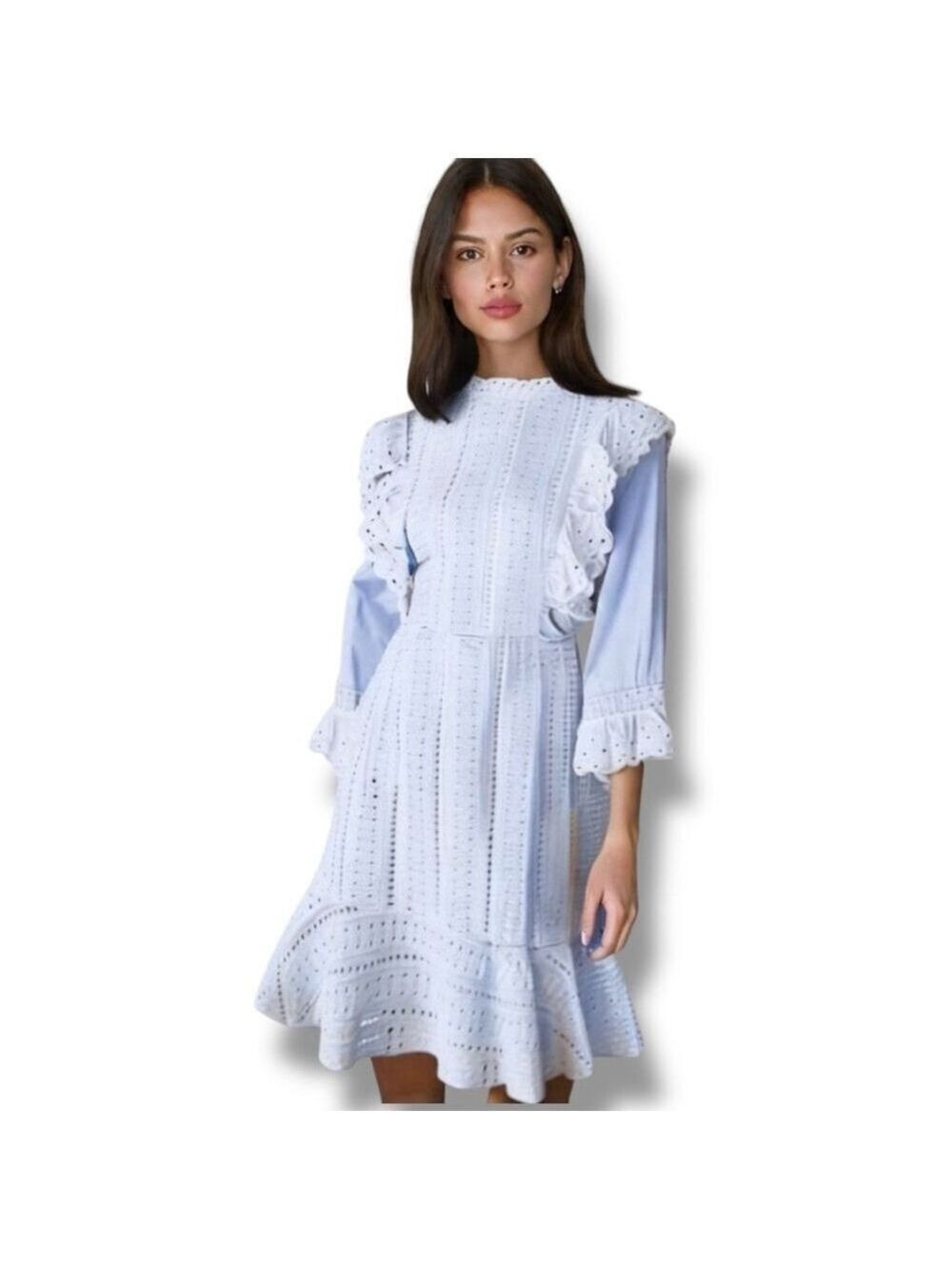 The Clothing Company Eyelet Baby Blue Ruffle Mini Dress Size Large